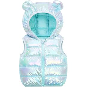 JESKIDS Girls Boys Puffer Vest Hooded Warm Outerwear with Zipper Lightweight Sleeveless Outfit