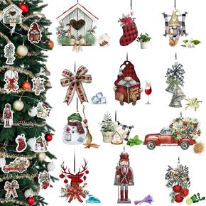 12 Pcs Scented Christmas Tree Ornaments Bulk Buffalo Plaid Car Air Freshener Hanging Decoration Nutcracker Gnome Elk Truck Wreath Bell for Xmas Tree Stocking Stuffers Party Gifts Home Decor