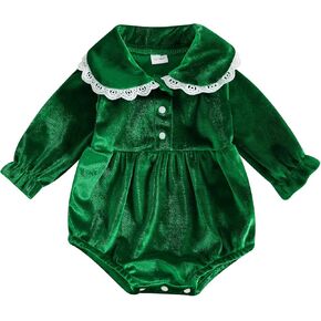 Thorn Tree Newborn Baby Girls Christmas Clothes Long Sleeve Velvet Ruffle Romper& Headband Fall Winter Outfits