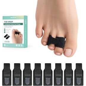 Welnove Hammer Toe Straightener - 8 Pack of Hammer Toe Splints - Toe Cushioned Bandages, Toe Corrector for Overlapping Toes, Toe Splints for Crooked Toes, Curled Toes, Bent Toes - Large (Beige)