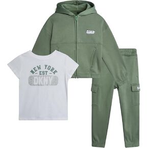 DKNY Baby Girls' Jogger Set - 3 Piece Zip Hoodie Outfit Playwear Bundle (12M-6X)
