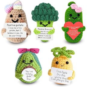 Positive Vegetables Emotional Support - Handmade Knitted Crochet Doll with Positive Card, Gifts for Birthday About Funny Emotional Support Crochet Doll, Cute Stuff for Home Decor