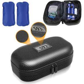 حقيبة تبريد طبية للسفر معتمدة من إدارة أمن المواصلات الأمريكية (TSA)، لرحلة الحياة اليومية مع ميزان حرارة وعرض درجة الحرارة، منظم أدوية السكري، حقيبة تبريد طبية للسفر مع عبوتين من الثلج (ألياف الكربون) in Kuwait