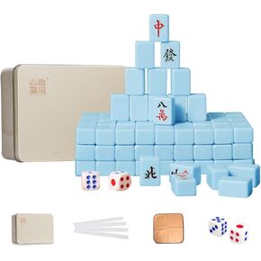 VPH Mini Chinese Mahjong 144 Pieces Emerald Iron Box All Hand Painted