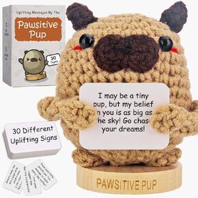 Gifts for Dog Lovers - Adorable Knitted Crochet Dog Holding Positive Signs - Unique Christmas Gift for Pet Owners, Dog Moms, Dog Dads - Dog Themed Gift for Men and Women - 30 Swappable Affirmations
