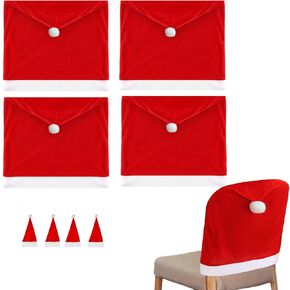 VADOO Christmas Chair Covers, 6PCS Santa Hat Chair Covers with 6 Pcs Silverware Holders Red Hat Dining Chair Slipcovers Christmas Chair Back Covers for Party Holiday Festival Decoration