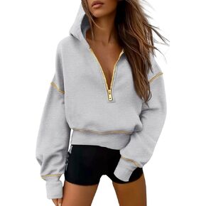 PRETTYGARDEN Women's Hooded Sweatshirts Long Sleeve Half Zip Cropped Hoodie Pullover Fall Fashion Clothes