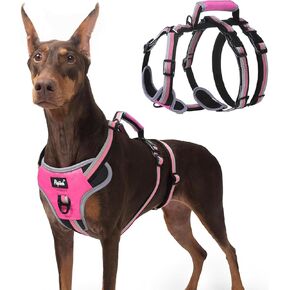 PUPTECK Escape Proof Dog Harness with Padded Handle, No Pull Pet Vest Harness Durable Reflective for Medium Large Dogs Walking Training and Running, Red, L