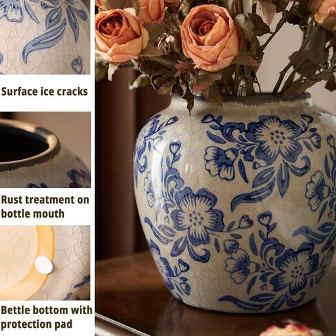 Ceramic Flower Vase, Vintage Home Decor Vases, Farmhouse Decorative Vases for Table, Shelf Bookshelf, Mantel, Entryway and Centerpieces in Kuwait