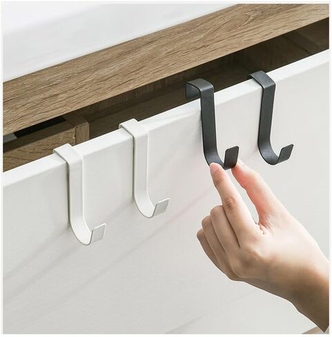 Over The Door Cabenit Drawer Hooks, J-Shape No Drill Carbon Steel Metal Heavy Duty Easy to Install Hook for Small Kitchen Cabenit Narrow Door Back Holder Bathroom Drawer for Hanging Towels (4, Black) in Saudi Arabia