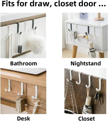 Over The Door Cabenit Drawer Hooks, J-Shape No Drill Carbon Steel Metal Heavy Duty Easy to Install Hook for Small Kitchen Cabenit Narrow Door Back Holder Bathroom Drawer for Hanging Towels (4, Black) in Saudi Arabia