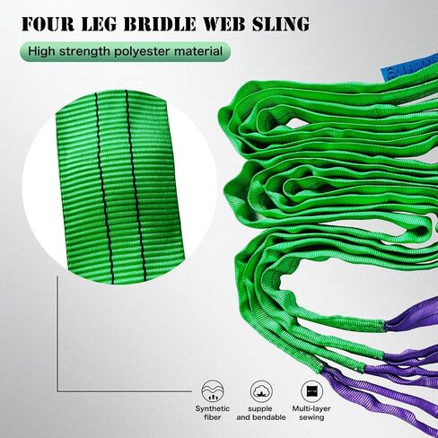 Heavy Duty Two Leg Bridle Web Sling 5ft 8800lbs Capacity Lifting Slings Straps with G80 Alloy Steel Grab Hooks Polyester Bridle Sling for Cargo Security Towing and Handling in Saudi Arabia