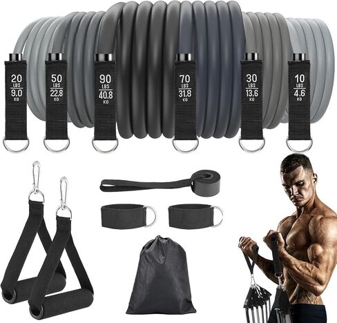 6Pcs Resistance Bands, Workout Bands 270lbs, Exercise Bands with Handles/Door Anchor/Ankle Straps/Bag/Poster for Men, Heavy Resistance Bands for Working Out at Home in Saudi Arabia