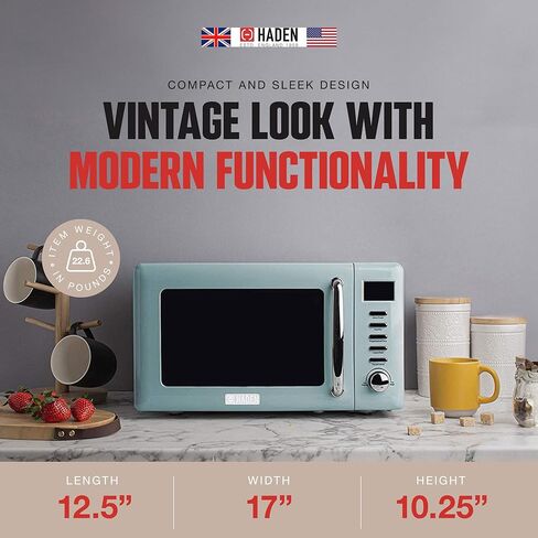 فرن ميكروويف Haden Heritage Vintage مع غلاية شاي كهربائية Heritage Retro، عاجي وستانلس ستيل، 700 وات، 1.7 لتر، مجموعة مطبخ in Kuwait