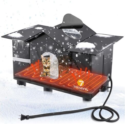 Texsens Large Cat House - Weatherproof Outdoor Cat Shelter with Roof Window- Insulated Elevated House for Stray/Barn Cats with Cozy Cushion - Ideal Waterproof Feral Cat House for Summer in Saudi Arabia