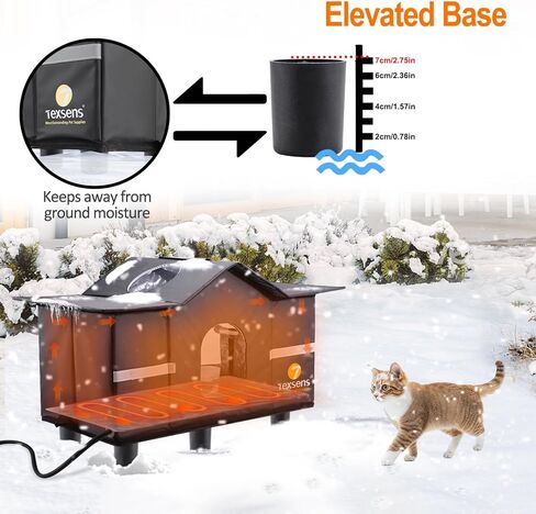 Texsens Large Cat House - Weatherproof Outdoor Cat Shelter with Roof Window- Insulated Elevated House for Stray/Barn Cats with Cozy Cushion - Ideal Waterproof Feral Cat House for Summer in Saudi Arabia