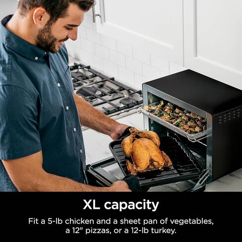 نينجا بريستيج سمارت XL مع نظام برو كوك 10 في 1 فرن تحميص الهواء الرقمي على سطح المنضدة مع مقلاة هوائية، شواء هوائي، شواء وخبز، ميزان حرارة برو كوك، 1800 واط، ستانلس ستيل، DT551 in Kuwait