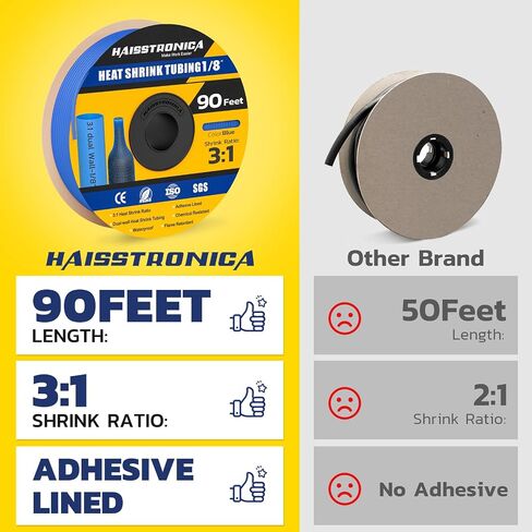 haisstronica 3:1 Heat Shrink Tubing, Shrink Ratio Adhesive Lined Marine Grade Heat Shrink Tube for Home, Automotive and Industrial (Black) 65FT 1-1/4inch in Saudi Arabia