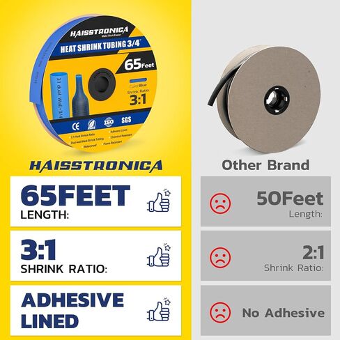haisstronica 3:1 Heat Shrink Tubing, Shrink Ratio Adhesive Lined Marine Grade Heat Shrink Tube for Home, Automotive and Industrial (Black) 65FT 1-1/4inch in Saudi Arabia