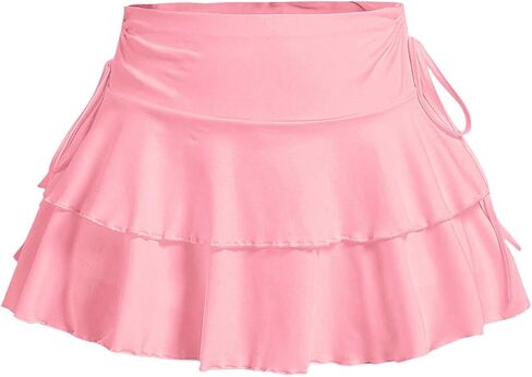Women's Drawstring Bow Side Mini Skirts Tiered Layer Ruffle Elastic Waist Y2K Coquette Short Skirts in Kuwait