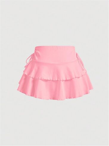 Women's Drawstring Bow Side Mini Skirts Tiered Layer Ruffle Elastic Waist Y2K Coquette Short Skirts in Kuwait