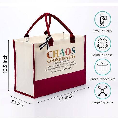 EDCTO Canvas Tote Bag, Cotton Canvas Tote Bag, Chaos Coordinator Bag, Gifts for Boss Lady/Friend/Coworker/Teacher, Mom Birthday Gift, Canvas Tote Bags for Women, Womens Weekend Bag, Canvas Beach Bag in Saudi Arabia