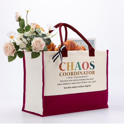 EDCTO Canvas Tote Bag, Cotton Canvas Tote Bag, Chaos Coordinator Bag, Gifts for Boss Lady/Friend/Coworker/Teacher, Mom Birthday Gift, Canvas Tote Bags for Women, Womens Weekend Bag, Canvas Beach Bag in Saudi Arabia
