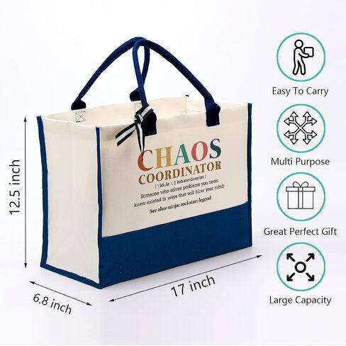EDCTO Canvas Tote Bag, Cotton Canvas Tote Bag, Chaos Coordinator Bag, Gifts for Boss Lady/Friend/Coworker/Teacher, Mom Birthday Gift, Canvas Tote Bags for Women, Womens Weekend Bag, Canvas Beach Bag in Saudi Arabia