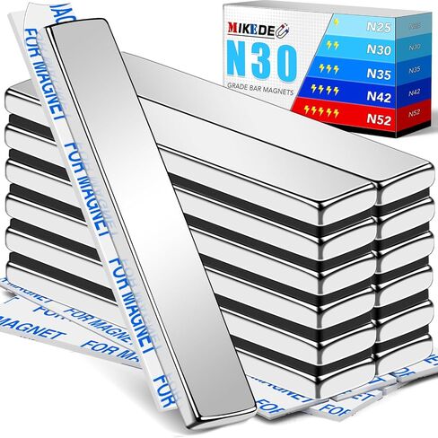MIKEDE Heavy Duty Magnets, 12 Pack Strong Neodymium Magnets Heavy Duty Bar Magnets with Double-Sided Adhesive, Powerful Small Rare Earth Magnets for Fridge, Garage, Kitchen - 2.36 x 0.39 x 0.12in(N25) in Saudi Arabia