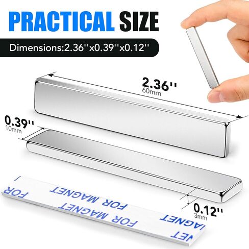 MIKEDE Heavy Duty Magnets, 12 Pack Strong Neodymium Magnets Heavy Duty Bar Magnets with Double-Sided Adhesive, Powerful Small Rare Earth Magnets for Fridge, Garage, Kitchen - 2.36 x 0.39 x 0.12in(N25) in Saudi Arabia