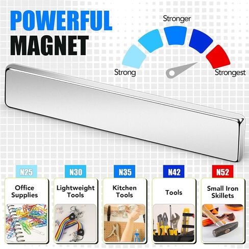 MIKEDE Heavy Duty Magnets, 12 Pack Strong Neodymium Magnets Heavy Duty Bar Magnets with Double-Sided Adhesive, Powerful Small Rare Earth Magnets for Fridge, Garage, Kitchen - 2.36 x 0.39 x 0.12in(N25) in Saudi Arabia