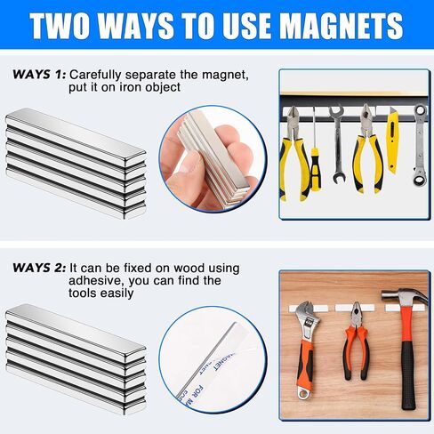 MIKEDE Heavy Duty Magnets, 12 Pack Strong Neodymium Magnets Heavy Duty Bar Magnets with Double-Sided Adhesive, Powerful Small Rare Earth Magnets for Fridge, Garage, Kitchen - 2.36 x 0.39 x 0.12in(N25) in Saudi Arabia