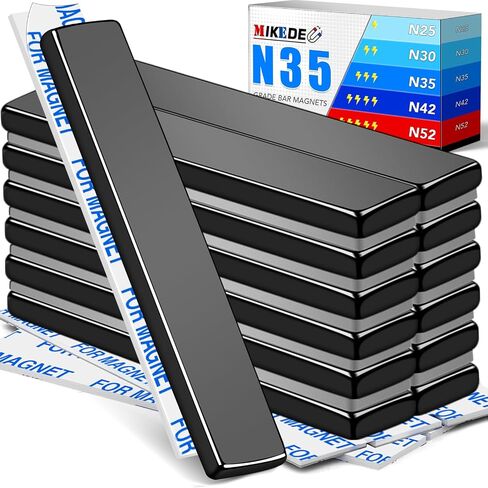 MIKEDE Heavy Duty Magnets, 12 Pack Strong Neodymium Magnets Heavy Duty Bar Magnets with Double-Sided Adhesive, Powerful Small Rare Earth Magnets for Fridge, Garage, Kitchen - 2.36 x 0.39 x 0.12in(N25) in Saudi Arabia