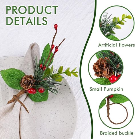 Fall Thanksgiving Napkin Rings - Fall Pumpkin Napkin Rings Set of 12 Harvest Maple Napkin Holder Autumn Berry Napkin Rings Holders for Table Decoration Wedding Banquet Holiday Dinner Party in Kuwait