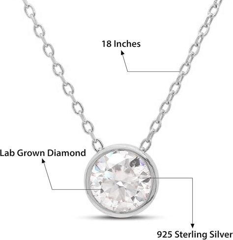 SAVEARTH DIAMONDS 1.00 قيراط 6.5 مم معمل دائري مكون من إطار ألماس مويسانيتي مجموعة قلادة سوليتير من الذهب عيار 14 قيراط على سلسلة من الفضة الإسترلينية 18 بوصة (وضوح VVS1)، هدية عيد الأم لها in Saudi Arabia