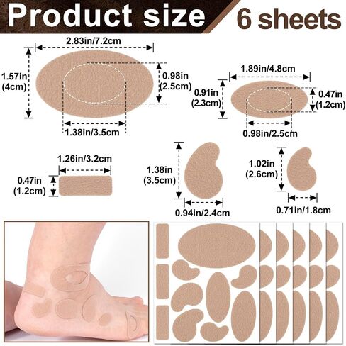 55pcs Moleskin Pads for Feet, Self-Adhesive Blister Protection Patch Stickers, Anti-Wear Flannel Mole Skin Tape Strips Padding for High Heels Loafers Boots Hiking Shoes- 5 Sheets in Kuwait