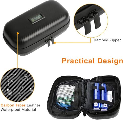 حقيبة تبريد طبية للسفر معتمدة من إدارة أمن المواصلات الأمريكية (TSA)، لرحلة الحياة اليومية مع ميزان حرارة وعرض درجة الحرارة، منظم أدوية السكري، حقيبة تبريد طبية للسفر مع عبوتين من الثلج (ألياف الكربون) in Kuwait