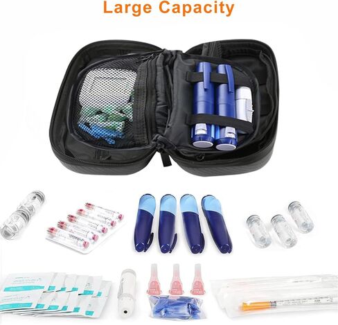 حقيبة تبريد طبية للسفر معتمدة من إدارة أمن المواصلات الأمريكية (TSA)، لرحلة الحياة اليومية مع ميزان حرارة وعرض درجة الحرارة، منظم أدوية السكري، حقيبة تبريد طبية للسفر مع عبوتين من الثلج (ألياف الكربون) in Kuwait