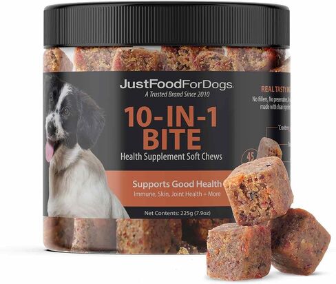 JustFoodForDogs مكمل للتنقل الناعم للمفاصل والورك للكلاب مع الجلوكوزامين والكوندريوتين، مزيج الأطعمة الفائقة، درجة بشرية، نباتي - 45 قطعة in Kuwait