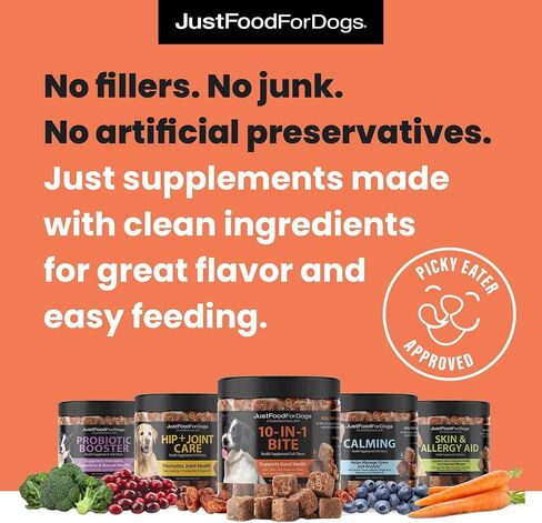 JustFoodForDogs مكمل للتنقل الناعم للمفاصل والورك للكلاب مع الجلوكوزامين والكوندريوتين، مزيج الأطعمة الفائقة، درجة بشرية، نباتي - 45 قطعة in Kuwait