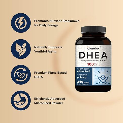 NatureBell DHEA 25mg, 300 Capsules | Micronized Grade for Better Absorption – Plant-Based DHEA Source – Supports Energy Levels & Healthy Aging for Men and Women – Non-GMO in Saudi Arabia