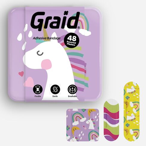 Kids Bandages | Adhesive Flexible Fabric Waterproof Bandages | Assorted Shapes for Minor Cuts, Scrapes, and Wounds | Colorful and Fun First Aid Tin | Pastel - 48 Count in Saudi Arabia