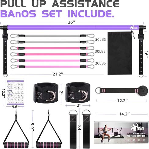 Pilates Bar Kit with Resistance Bands,Qicool Multifunctional Pilates Bar Exercise Equipment for Women, Home Gym Yoga Pilates,Pilates Resistance Bands Full Body Workout Equipment Purple (30lbs/40lbs) in Saudi Arabia