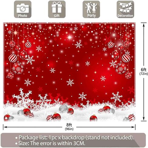 7x5ft النسيج عيد الميلاد الثلج التصوير خلفية الشتاء الأبيض الثلج الأحمر الكرة خلفية السنة الجديدة حزب زينة راية صور الدعائم in Kuwait
