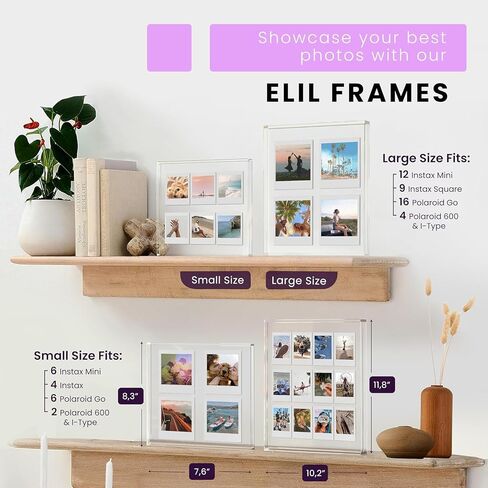 Elil Pink Polaroid Frame for Polaroid Film Fujifilm Instax Film Pink Polaroid Picture Frame 8.3" x 7.6" Collage Frame Family and Wedding Collage Picture Frames Double Glass Acrylic Floating Frame in Saudi Arabia
