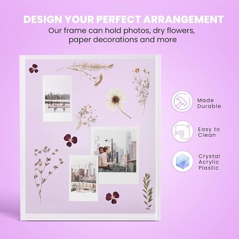 Elil Pink Polaroid Frame for Polaroid Film Fujifilm Instax Film Pink Polaroid Picture Frame 8.3" x 7.6" Collage Frame Family and Wedding Collage Picture Frames Double Glass Acrylic Floating Frame in Saudi Arabia