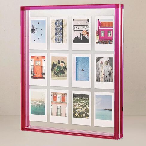 Elil Pink Polaroid Frame for Polaroid Film Fujifilm Instax Film Pink Polaroid Picture Frame 8.3" x 7.6" Collage Frame Family and Wedding Collage Picture Frames Double Glass Acrylic Floating Frame in Saudi Arabia