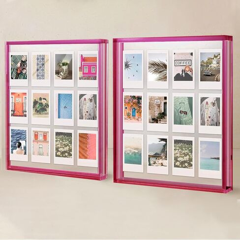 Elil Pink Polaroid Frame for Polaroid Film Fujifilm Instax Film Pink Polaroid Picture Frame 8.3" x 7.6" Collage Frame Family and Wedding Collage Picture Frames Double Glass Acrylic Floating Frame in Saudi Arabia