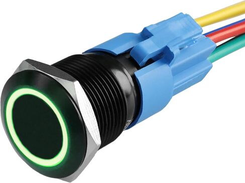 On Off Switch 12V Latching Push Button Switch Self-Locking 16mm 0.63" Mounting Hole 12V Ring Blue LED Waterproof IP67 Black Shell with Wire Socket Plug in Saudi Arabia