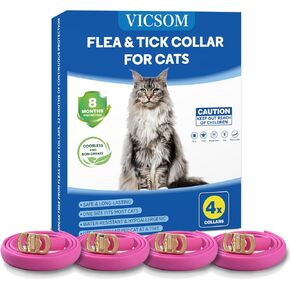 Flea Collar for Cats, 4 Pack Cat Flea and Tick Collar 32 Months Cat Flea and Tick Prevention Collars, Waterproof Adjustable Cats Flea Collar Kitten, Tick and Flea Treatment Collar for Cat, Black Grey